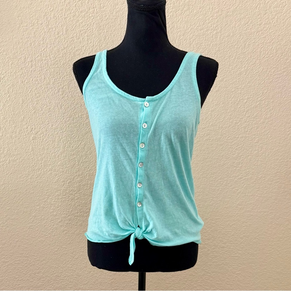 Chaser Turquoise Button Up Tie Front Tank Top Size Small